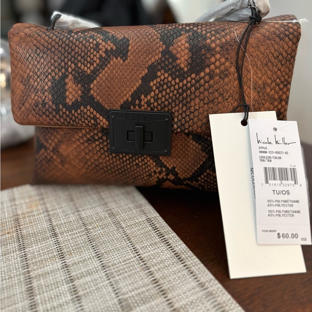 Nicole Miller Snake skin Brown Crossbody purse NWT
